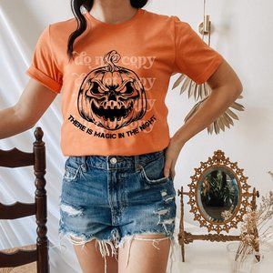 There is Magic in the Night Halloween Graphic Tee, Spooky Season Tee, Pumpkin